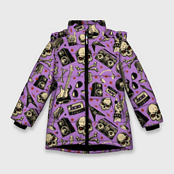 Куртка зимняя для девочки Rock n Roll alive!, цвет: 3D-черный