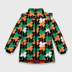 Куртка зимняя для девочки Клевер в цветах Ирландского флага паттерн, цвет: 3D-красный