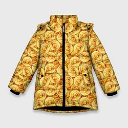 Куртка зимняя для девочки Золотые Биткоины, цвет: 3D-черный