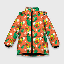 Куртка зимняя для девочки Паттерн из авокадо, цвет: 3D-черный