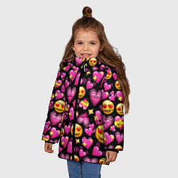 Куртка зимняя для девочки Эмодзи сердечки, цвет: 3D-светло-серый — фото 2