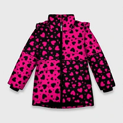 Куртка зимняя для девочки Черно-Розовые сердца, цвет: 3D-черный