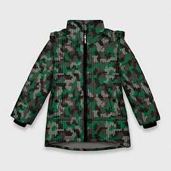 Зимняя куртка для девочки Зелёный Вязаный Камуфляж