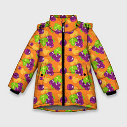 Куртка зимняя для девочки Виноград паттерн, цвет: 3D-светло-серый