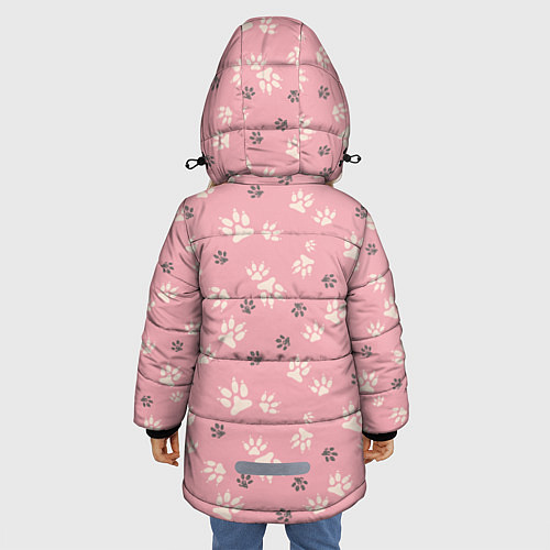 Зимняя куртка для девочки Розовый принт лапки / 3D-Светло-серый – фото 4