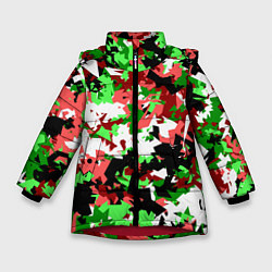 Куртка зимняя для девочки Красно-зеленый камуфляж, цвет: 3D-красный