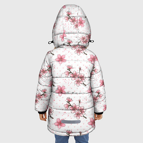 Зимняя куртка для девочки Сакура паттерн / 3D-Светло-серый – фото 4