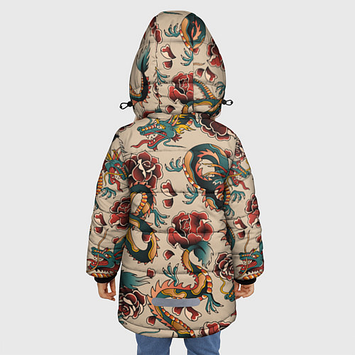 Зимняя куртка для девочки Мифические японские драконы / 3D-Светло-серый – фото 4