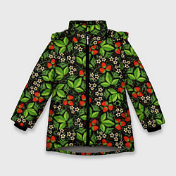 Куртка зимняя для девочки Русское Народное Искусство - хохлома, цвет: 3D-светло-серый