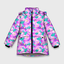 Куртка зимняя для девочки Волшебные Грибы - психоделика, цвет: 3D-светло-серый