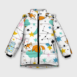 Куртка зимняя для девочки Спящие лисята, цвет: 3D-светло-серый