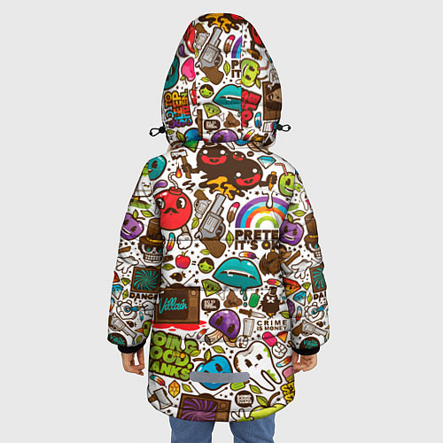 Зимняя куртка для девочки Смайл рисунки - арт / 3D-Светло-серый – фото 4