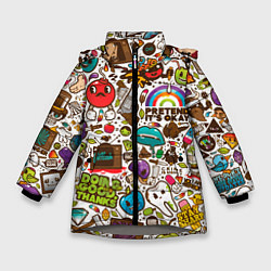 Куртка зимняя для девочки Смайл рисунки - арт, цвет: 3D-светло-серый