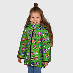 Куртка зимняя для девочки Особые редкие значки Бравл Пины зеленый фон Brawl, цвет: 3D-светло-серый — фото 2