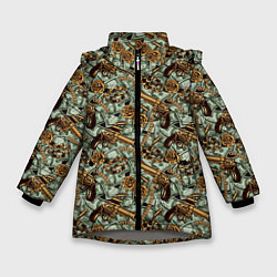 Куртка зимняя для девочки Баксы, Оружие, Золото, цвет: 3D-светло-серый
