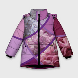 Куртка зимняя для девочки Весна Полосатый принт Сирень, цвет: 3D-черный
