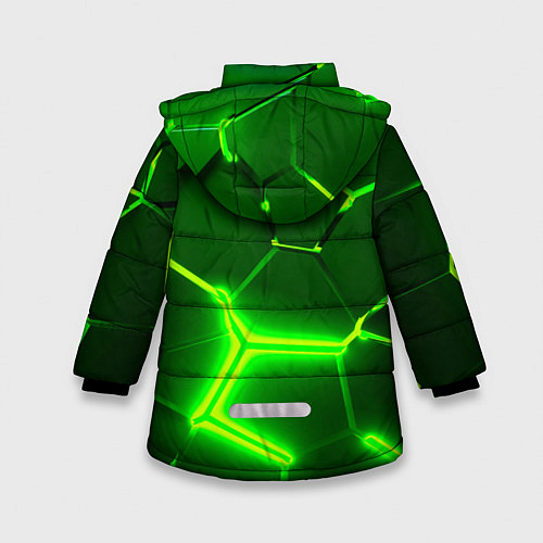 Зимняя куртка для девочки 3D ПЛИТЫ НЕОН NEON GREEN HEXAGON РАЗЛОМ / 3D-Красный – фото 2