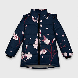 Куртка зимняя для девочки Веточки с цветами, цвет: 3D-светло-серый