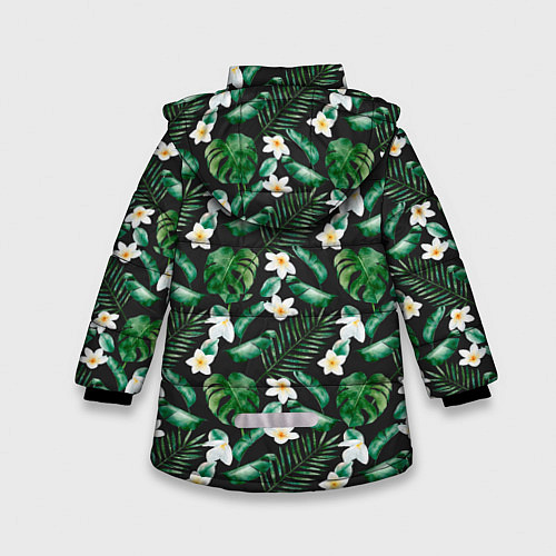 Зимняя куртка для девочки Зеленые листочки паттерн / 3D-Красный – фото 2