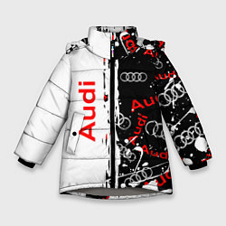 Куртка зимняя для девочки АУДИ Autosport Паттерн, цвет: 3D-светло-серый