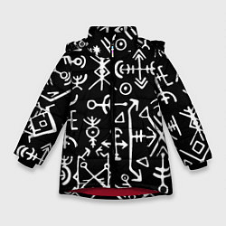 Куртка зимняя для девочки Древние руны Паттерн, цвет: 3D-красный