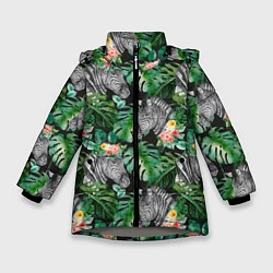 Куртка зимняя для девочки Зебра и листья, цвет: 3D-светло-серый