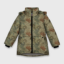 Куртка зимняя для девочки Камуфляж из листьев, цвет: 3D-светло-серый