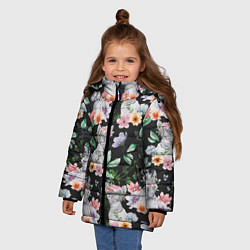 Куртка зимняя для девочки Котики в цветочках, цвет: 3D-красный — фото 2