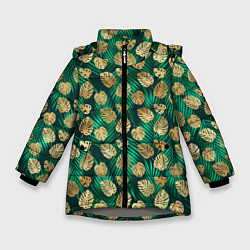 Зимняя куртка для девочки Золотые листья паттерн