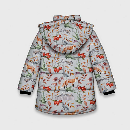 Зимняя куртка для девочки Лисы и лесные ягоды / 3D-Красный – фото 2