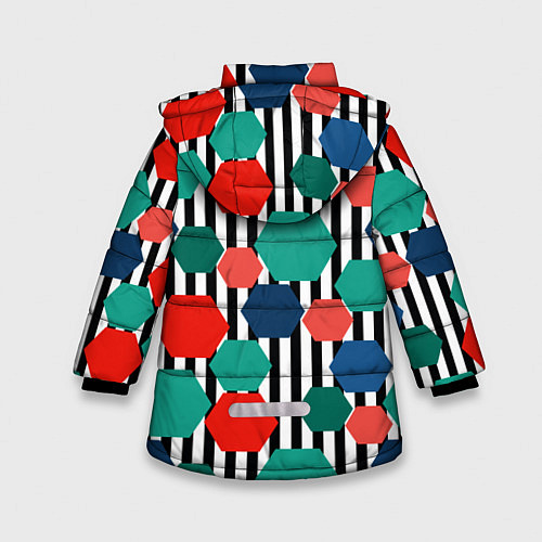 Зимняя куртка для девочки Геометрический разноцветный узор / 3D-Красный – фото 2