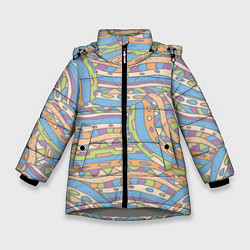 Куртка зимняя для девочки Разноцветный геометрический узор в стиле дудл, цвет: 3D-светло-серый