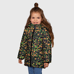 Куртка зимняя для девочки Абстрактный геометрический оранжевый черный и зеле, цвет: 3D-светло-серый — фото 2