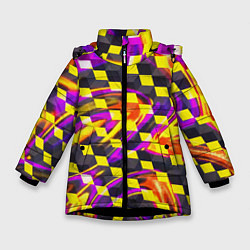 Куртка зимняя для девочки Черно-желтые кубы, цвет: 3D-черный