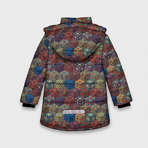 Зимняя куртка для девочки Разноцветные Кубические Узоры / 3D-Красный – фото 2