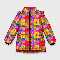 Куртка зимняя для девочки Красочные Музыкальные Ноты, цвет: 3D-красный