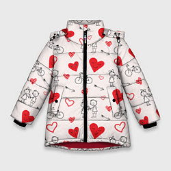 Куртка зимняя для девочки Романтические сердечки, цвет: 3D-красный
