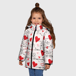 Куртка зимняя для девочки Романтические сердечки, цвет: 3D-красный — фото 2
