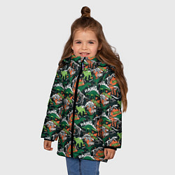Куртка зимняя для девочки Динозавры Dinosaurs, цвет: 3D-светло-серый — фото 2