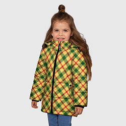 Куртка зимняя для девочки Желто-зеленая Клетка, цвет: 3D-светло-серый — фото 2