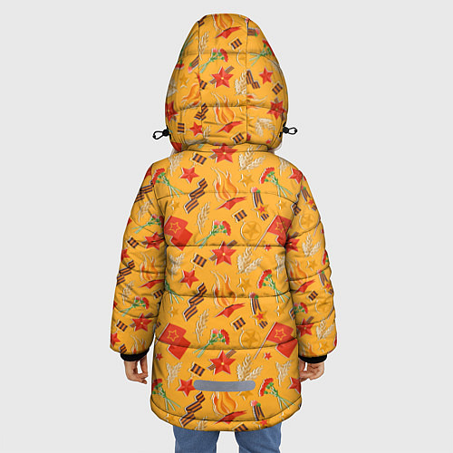 Зимняя куртка для девочки Георгиевская ленточка, Вечный огонь, цветок, медал / 3D-Светло-серый – фото 4