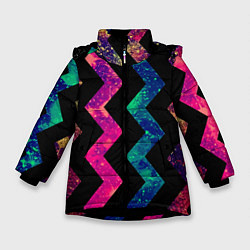 Куртка зимняя для девочки Геометрический паттерн Neon, цвет: 3D-черный