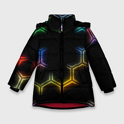 Куртка зимняя для девочки Геометрический узор Neon, цвет: 3D-красный