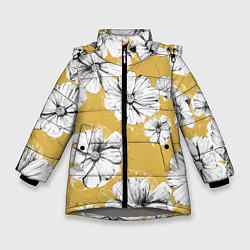 Куртка зимняя для девочки Цветы Цветочно-Жёлтый, цвет: 3D-светло-серый