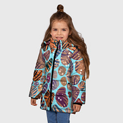 Куртка зимняя для девочки Разноцветные камушки, цветной песок, пальмовые лис, цвет: 3D-черный — фото 2