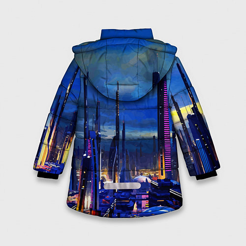 Зимняя куртка для девочки Город будущего Неон / 3D-Красный – фото 2