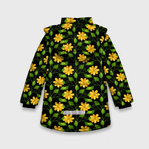 Зимняя куртка для девочки Желтые цветочки паттерн / 3D-Красный – фото 2