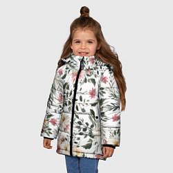 Куртка зимняя для девочки Цветы Акварельно-Белые, цвет: 3D-красный — фото 2