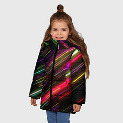 Куртка зимняя для девочки Неоновый паттерн Abstraction, цвет: 3D-черный — фото 2