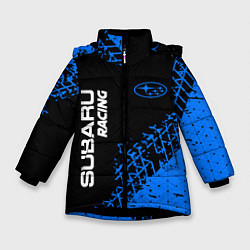 Куртка зимняя для девочки СУБАРУ Racing Следы, цвет: 3D-черный